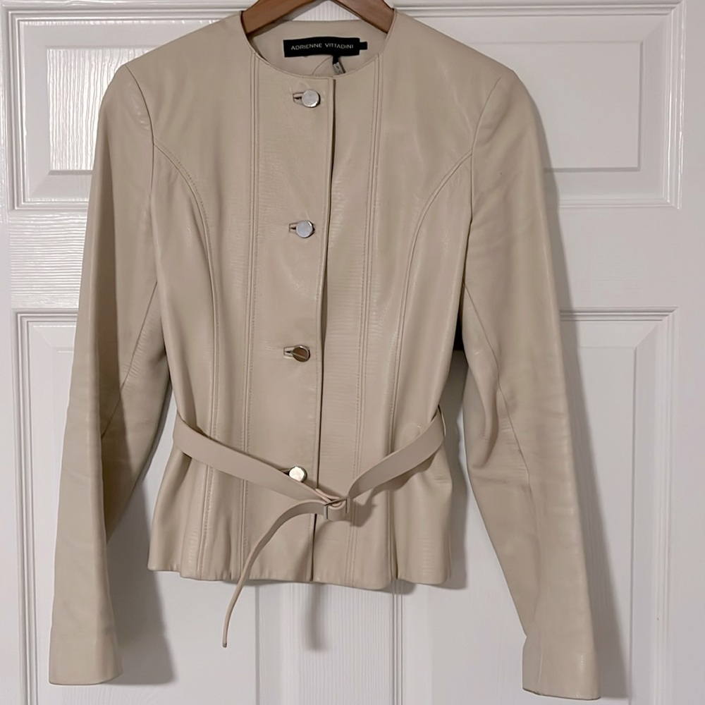 Adrienne Vittadini cream leather jacket